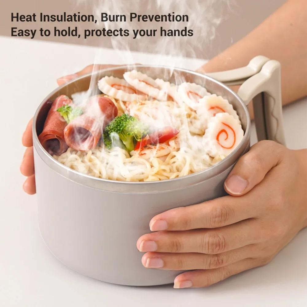 316 Stainless Steel Microwave Ramen Bowl Foldable Handle 1200ml Noodle Container With Lid Insulated Noodle Bowl For Travel