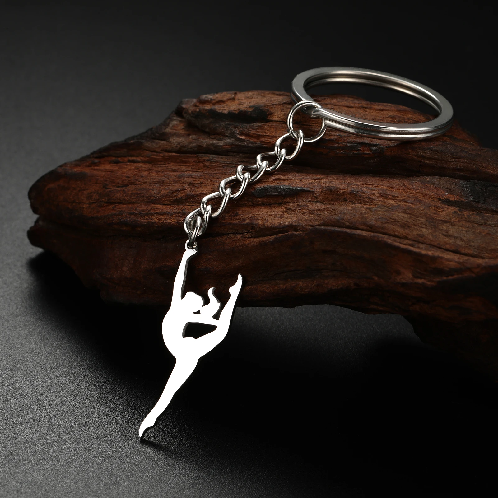 Stainless Steel Sports Gymnastics Pendant Keychain For Women Girl Gymnast Charms Key Chains Trendy Car Keyring Jewelry Wholesale