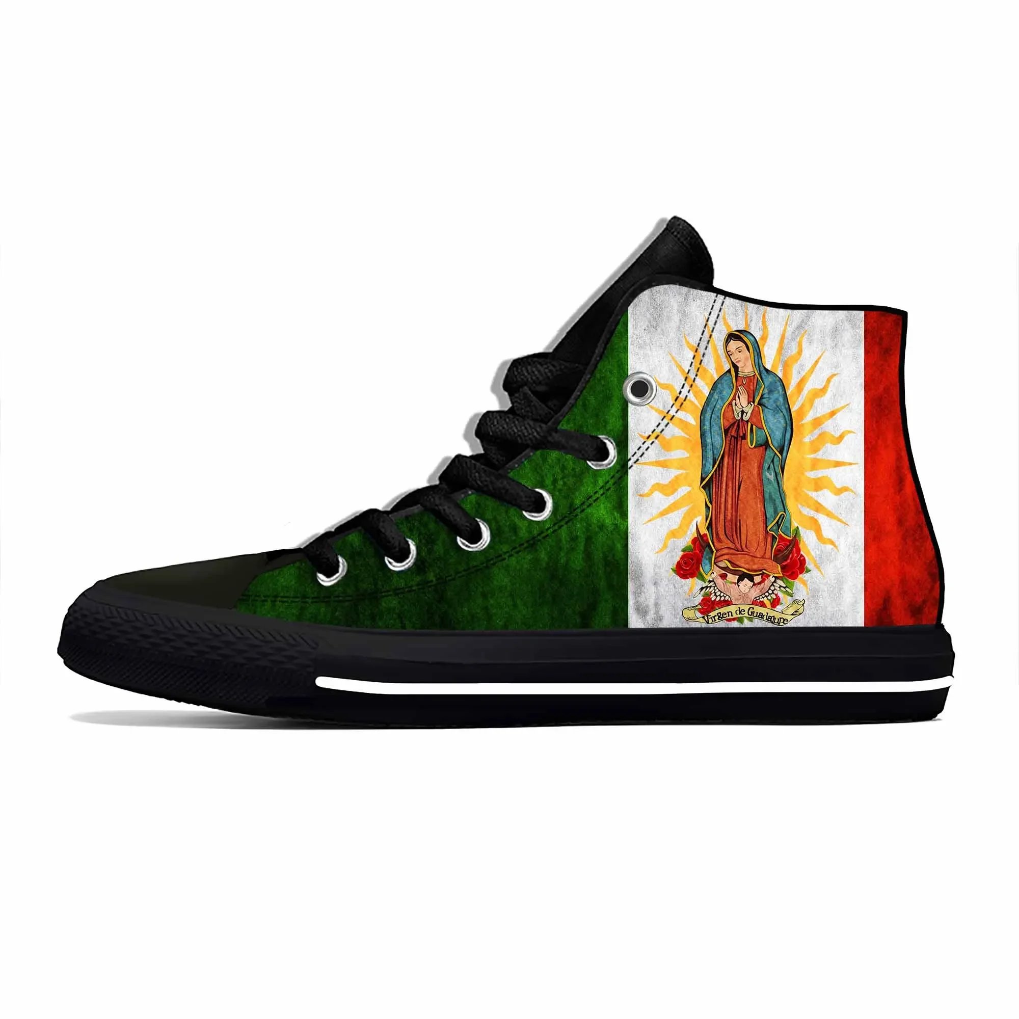 Hot Mexican Mother Guadalupe Virgin Mary Catholic Casual Cloth Shoes High Top Lightweight Breathable 3D Print Men Women Sneakers