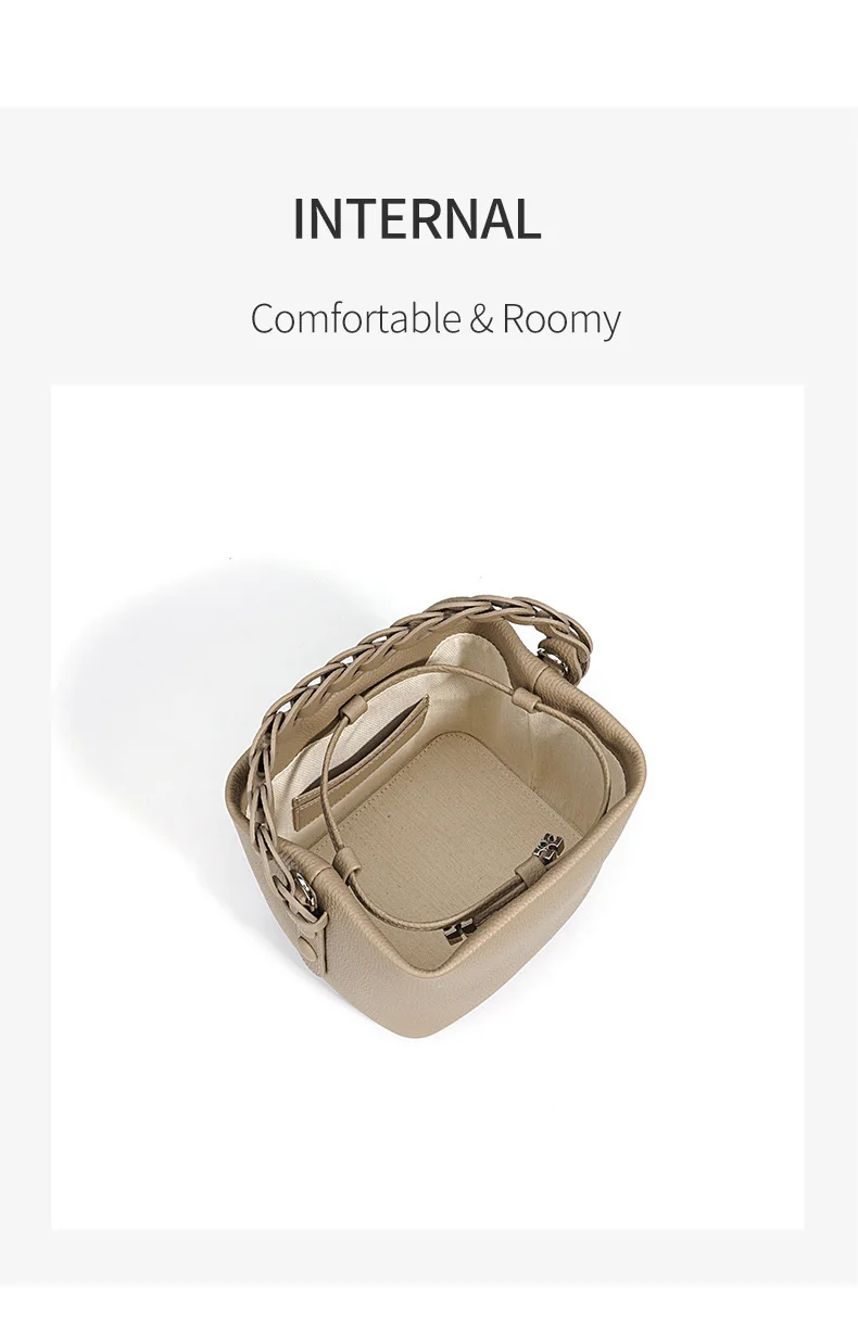 Damen Bucket Bag aus 100% Echtleder, Crossbody Schultertasche, Modische Designer-Shopper-Tasche, Trendige Marken-Handtasche – Detail 7