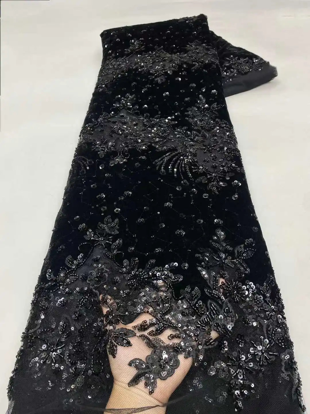 

Новейшая бархатная кружевная ткань, элегантная 5 ярдов, французская африканская высококачественная вышивка бисером, кружевной материал, женское свадебное платье