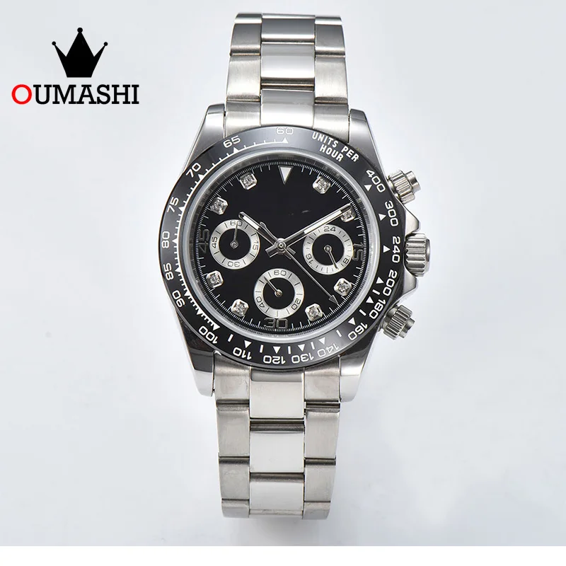 

OUMASHI Men's Black Silver Sports Watch VK63 Quartz Movement Sapphire Glass 316L stainless steel waterproof quartz watch