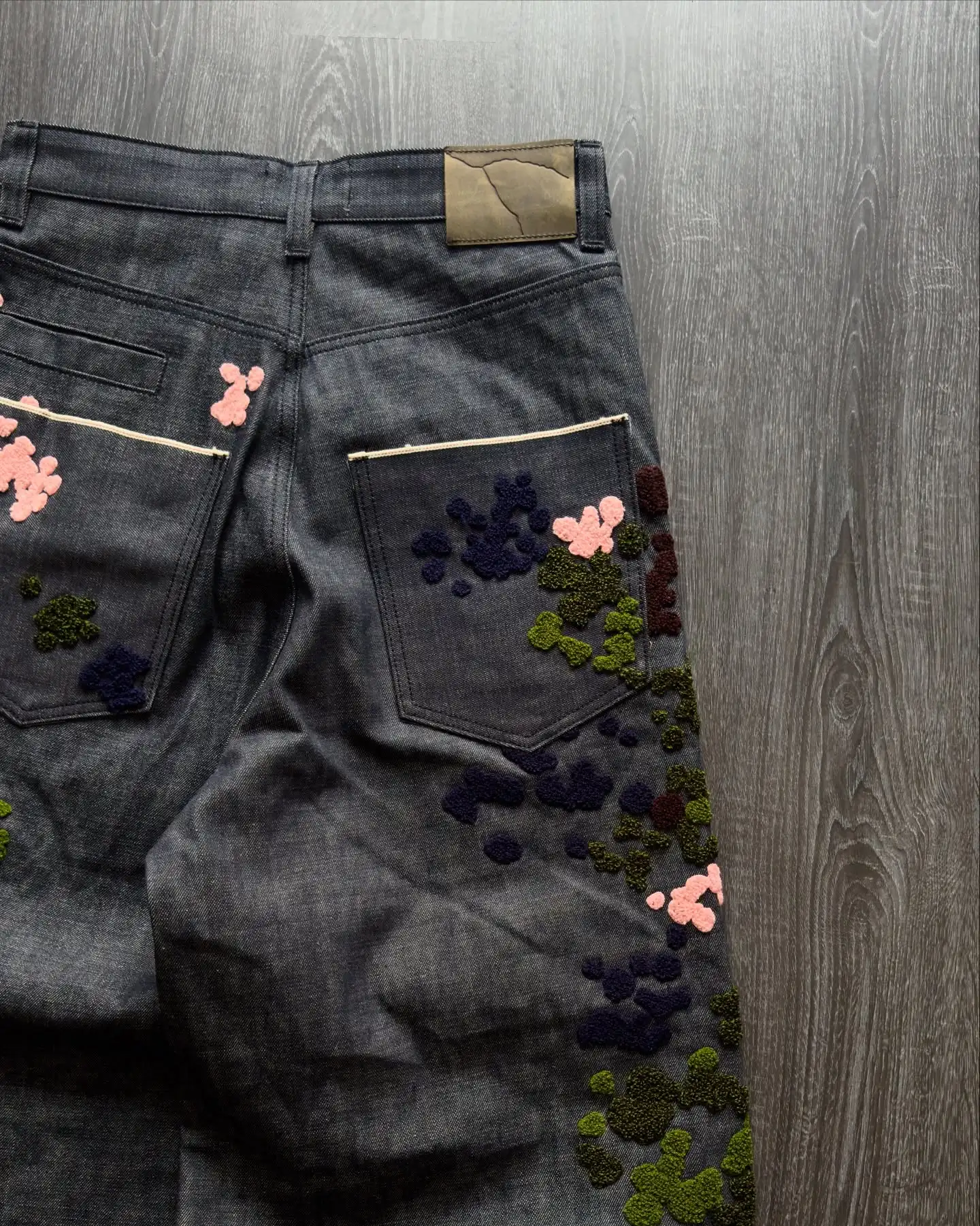 Y2K جينز فضفاض عتيق الوريد تزهر selvedge الدينيم السراويل الرجال والنساء قماش الدنيم الهيب هوب الأمريكية الشارع الشهير جينز واسع الساق