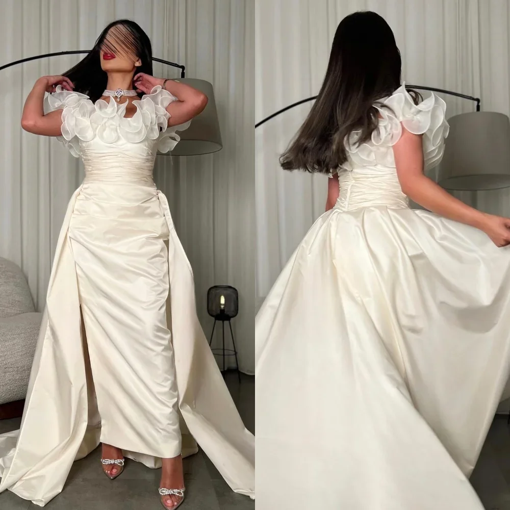 Jersey Ruched Wedding Party A-line Off-the-shoulder Bespoke Occasion Gown Long Dresses