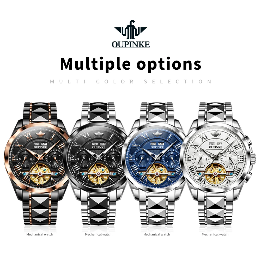OUPINKE Men's Watches 3236 Top Brand Luxury Original Automatic Mechanical Watch for Man Tungsten Steel Sapphire Mirror Calendar