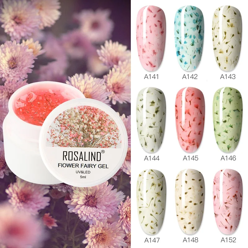 ROSALIND Flower Gel smalto per unghie fiore fata fai da te essiccato naturale Semi permanente Gel UV Nail Art Top Base Coat vernice ibrida 5ML