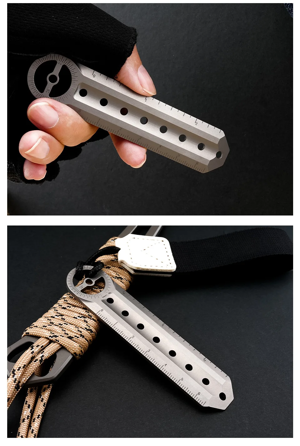 18cm Titanlegierungs-Lineal mit 8mm Sechskantschlüssel, EDC-Hebelwerkzeug, Schlüsselanhänger, Selbstverteidigungswerkzeug, hartes Lineal zum Aufhängen an der Taille, Brechstange – Detail 12