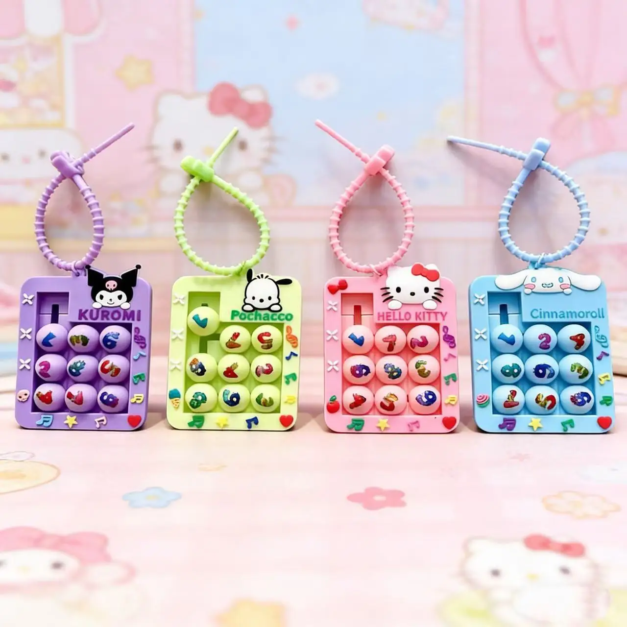 Hello Kitty Game Console Keychain Melody Kuromi Mini Handheld Whack-A-Mole Decompression keyring Gifts