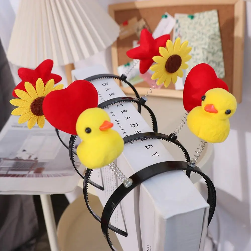 عصابة رأس على شكل بطة صفراء على شكل نجمة حلوة على شكل قلب عباد الشمس كرتونية على شكل حيوان قطيفة للأطفال ربطات شعر يوميًا