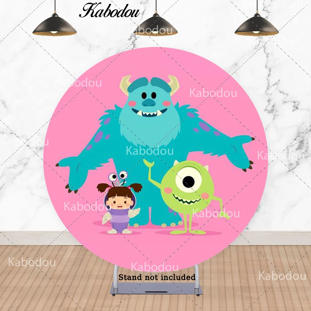 Monsters Inc Circle Photo Background Cover per bambini compleanno Pixar Boo Mike e Sully Round Photography Background