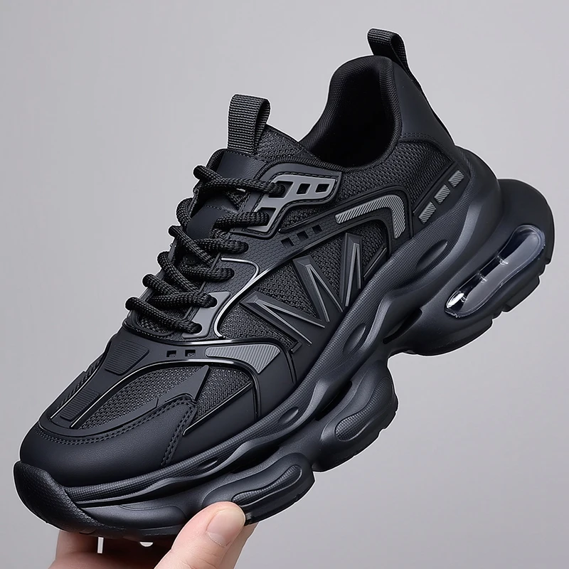 

Men's Autumn New Arrival Black Leather Shoes - Breathable Thick-Sole Stylish Sneakers, Casual & Sporty, Versatile & Lightweight