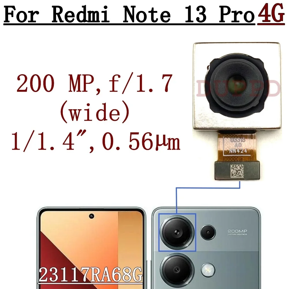 Rear Front Camera For Xiaomi Redmi Note 13 Pro 4G ‎23117RA68G Back Main Facing Wide Camera Flex Cable Repair Parts