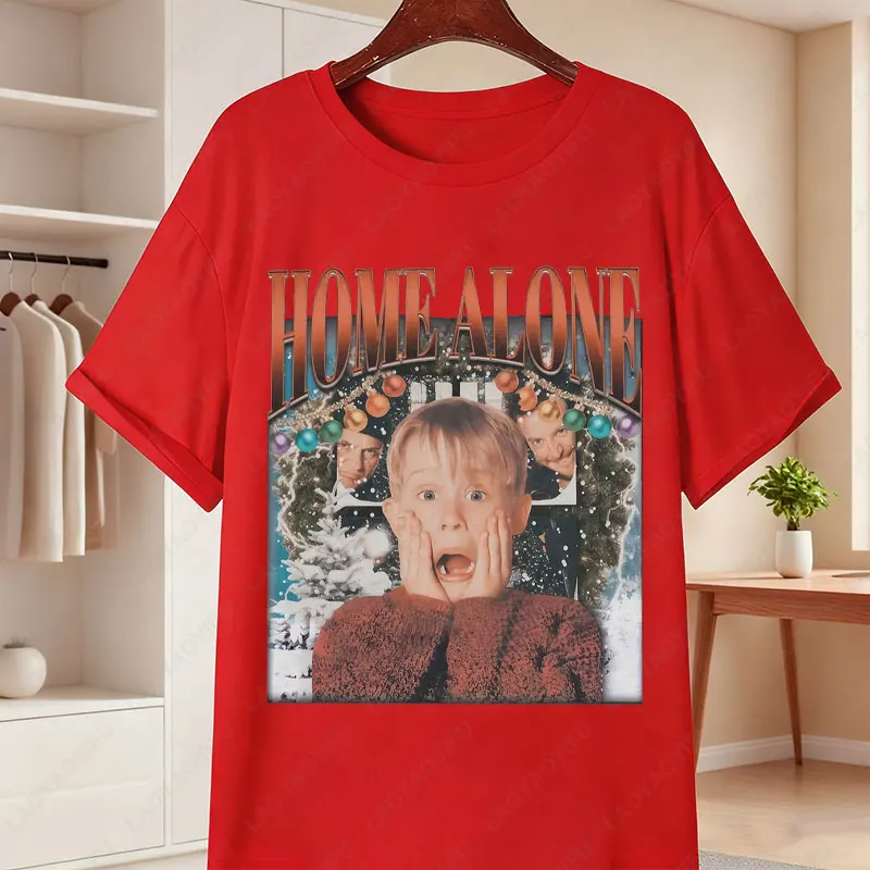 متعة المنزل وحده تي شيرت كيفن مكاليستر و الطرق الرطب الأسود عادية مستديرة الرقبة تيز الحنين 90s فيلم ملابس امرأة ملابس علوية من القطن #5