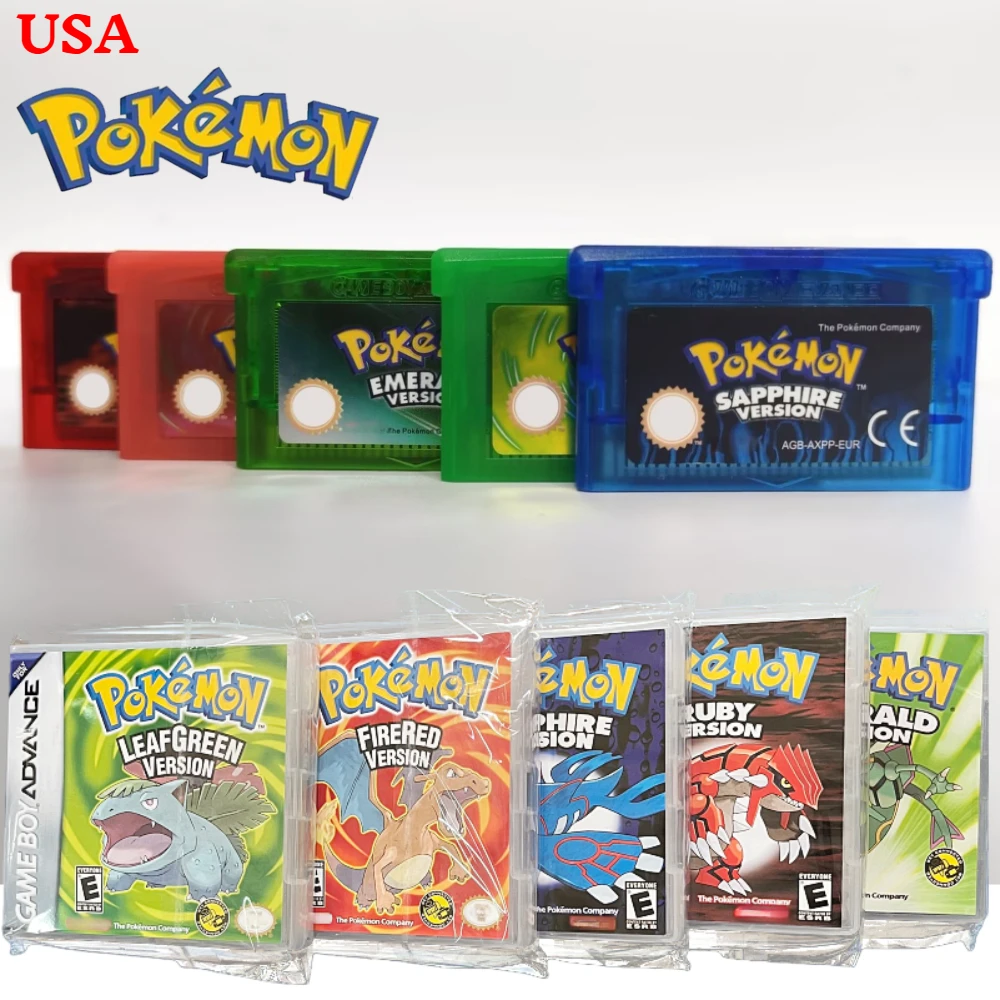 2025 5 Styles Pokemon Series Emerald FireRed Leafgreen Ruby Sapphire GBA Game in Box für 32-Bit-Videospielkassette, kein Handbuch