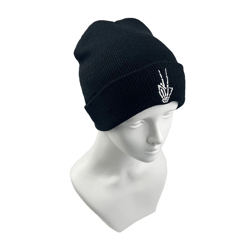 1szt Jesień Zima Czaszka Haft na palec Czapka z dzianiny Unisex Wysokiej jakości moda Hip Hop Czapka z daszkiem Outdoor Warmer Bonnet Access