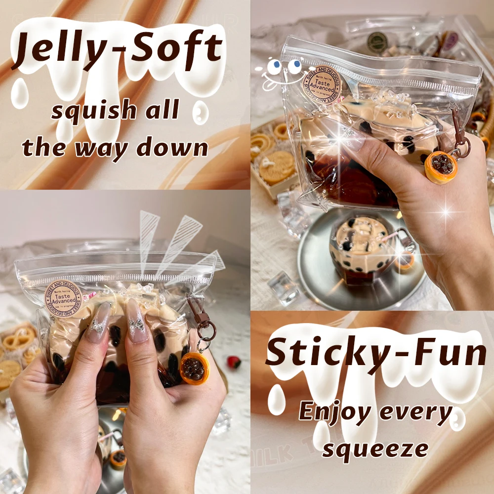 Bubble Milk tea Food-grade Silicone Squishy Toy, Marshmallow Hot Cocoa, Creamy Soft Adhesive Toy, Taba Squishy, Boba Drinks
