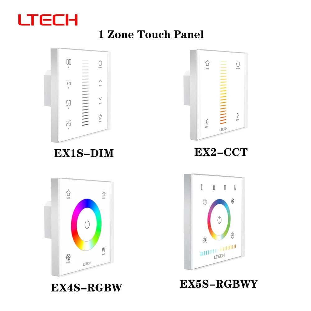 

LTECH EX1S 86 AC100-240 2.4GHzRF DMX512 1/4Zones DMX Single/Dual Color RGB RGBW RGBWY Wireless Touch Panel For DMX Decoder