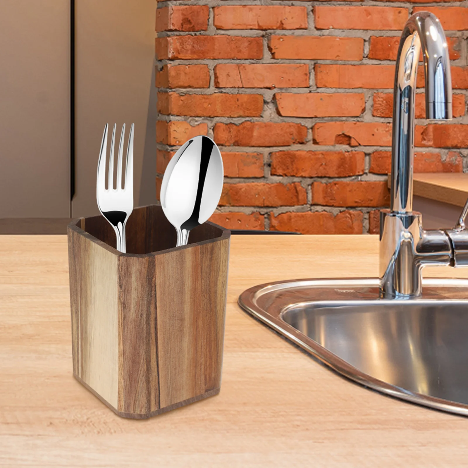 

Acacia Wood Cutlery Storage Box Kitchen Utensil Holder Spoon Chopstick Organizer Countertop Dining Room Decor Easy Clean Modern