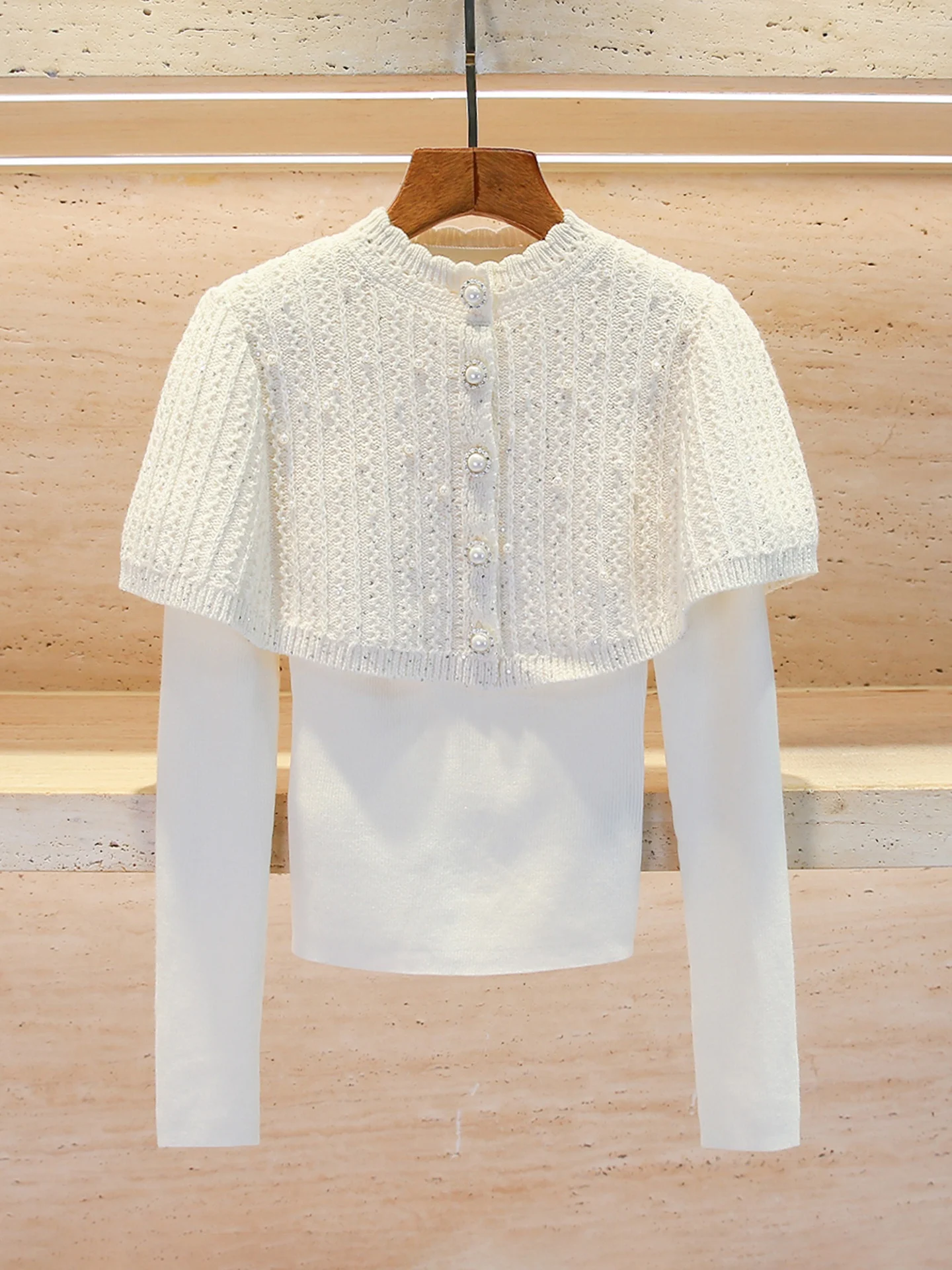 

South Oil High-End Women's Autumn Winter Knitted Sweater Cape Top Two-Piece Set iny Sequin Commute Sle Regular Fit Medium...