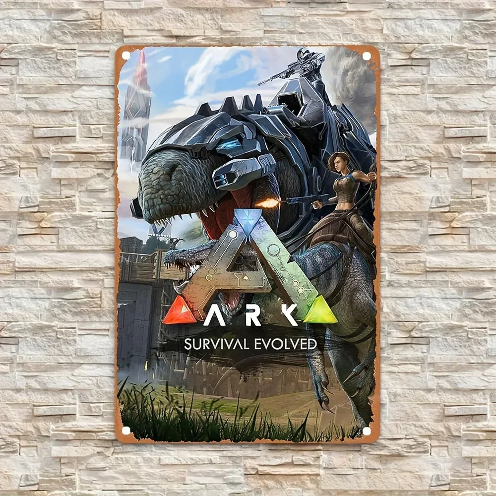 Ark Survival Evolved – panneau métallique rétro en aluminium durable, décoration murale pour la maison, idée cadeau parfaite pour les joueurs, les collectionneurs et les fans
