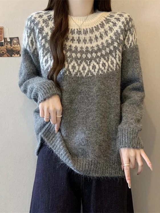 

Loose Knitted Sweater Women's Autumn Winter plus Size Comfortable Overhead Sle Fat Sister Lazy Sle Top Faionable Island...