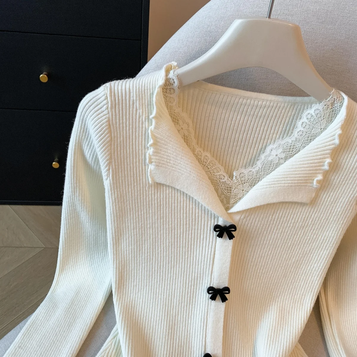 Herbst Winter Spitze Spleißen Gestrickte Top frauen Ele Maturi Aosphere Einzigartige Kleine Fraance Sle Lange Sve V-Ne S...