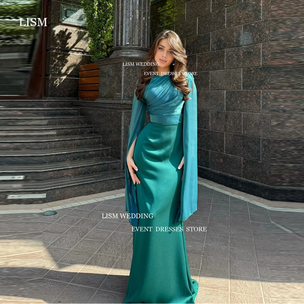 LISM Modest Hunter Evening Dresses Dubai Arabic Women Long Sleeves O-Neck Floor Length Formal Occasion Gowns Vestidos de fiesta