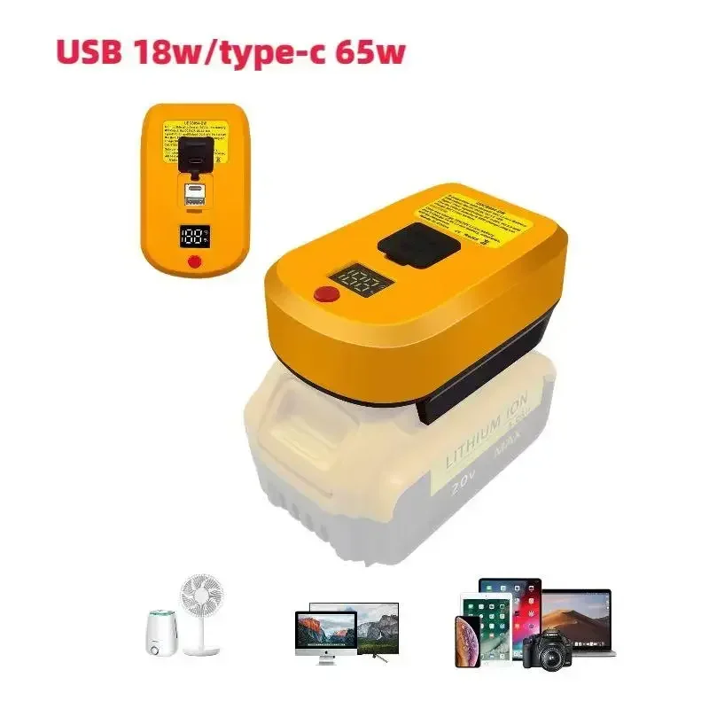 65W USB Battery Adapter  for Dewalt 20V 60V Battery Fast Charger  Type-C port  USB Port Charger Adapter Compatiblet(No Battery)）