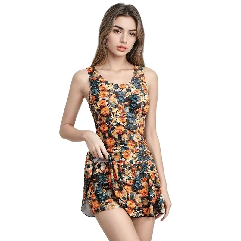 

Original New Professional One-piece Racing Floral Swimsuit, Grils Swimming Training Backless Clothes with Chest Pads
