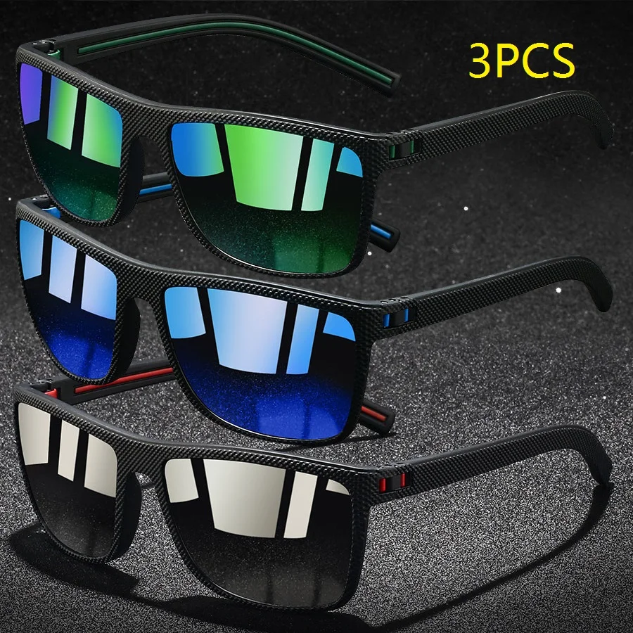 3 Pieces Vintage Check Pattern Polarized Sunglasses For Men Women Fishing Driving Fashion Square Brand Design Sun Glasses UV400