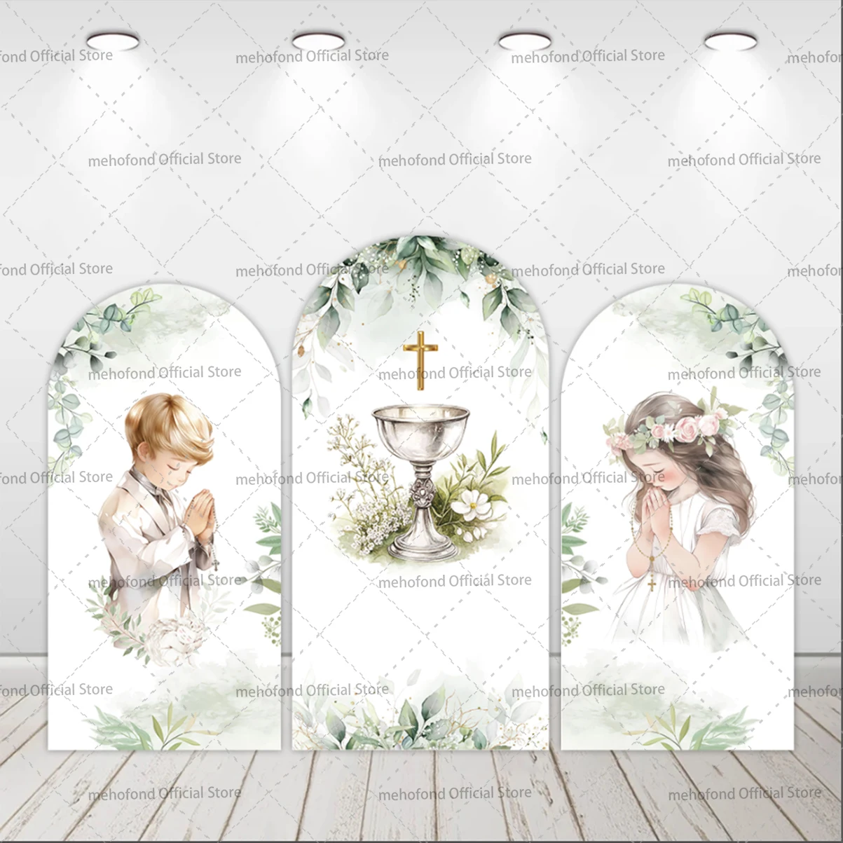 Mehofond Custom 2-Sided My Baptism God Bless Child First Communion Party Baby Shower Cover Chiara Arch Background Decor Backdrop