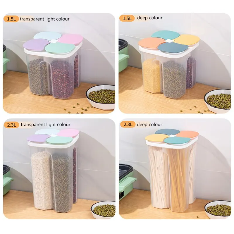 Split Lid Miscellaneous Grain Tank 1.5L Grain Kitchen Storage Box 2.3L Transparent Plastic Sealed Storage Tank