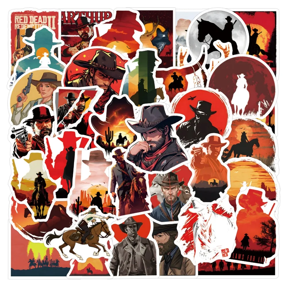 60 autocollants de dessin animé Red Dead Redemption pour valises, ordinateurs portables, téléphones, albums, gobelets, guitares, décoration DIY