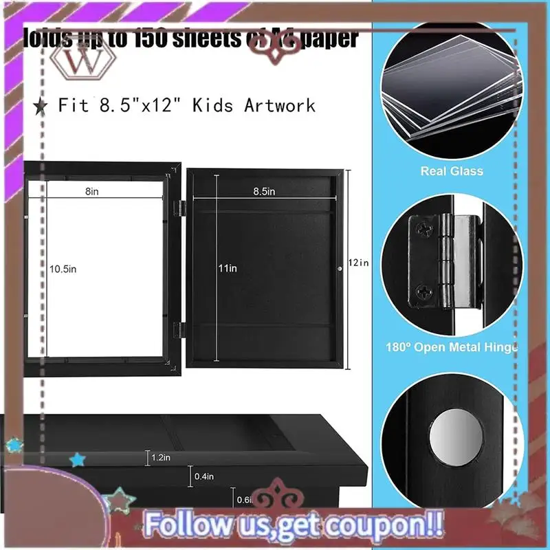 أحدث إطار صورة قابل للطي للأطفال مفتوح من الأمام إطارات عرض فنية للأطفال مقاس 13.8 × 10.4 بوصة، لصناعة الرسم للأطفال (أسود، قطعتان)
