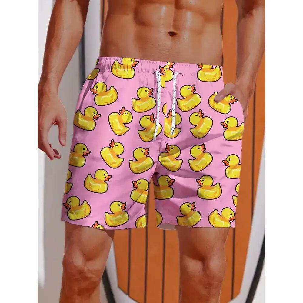 Men's Shorts Hawaiian Yellow Duck Mens Printing Short Summer New swim Trunks Elastic Waist 3D Print Breathable Short Streetwear