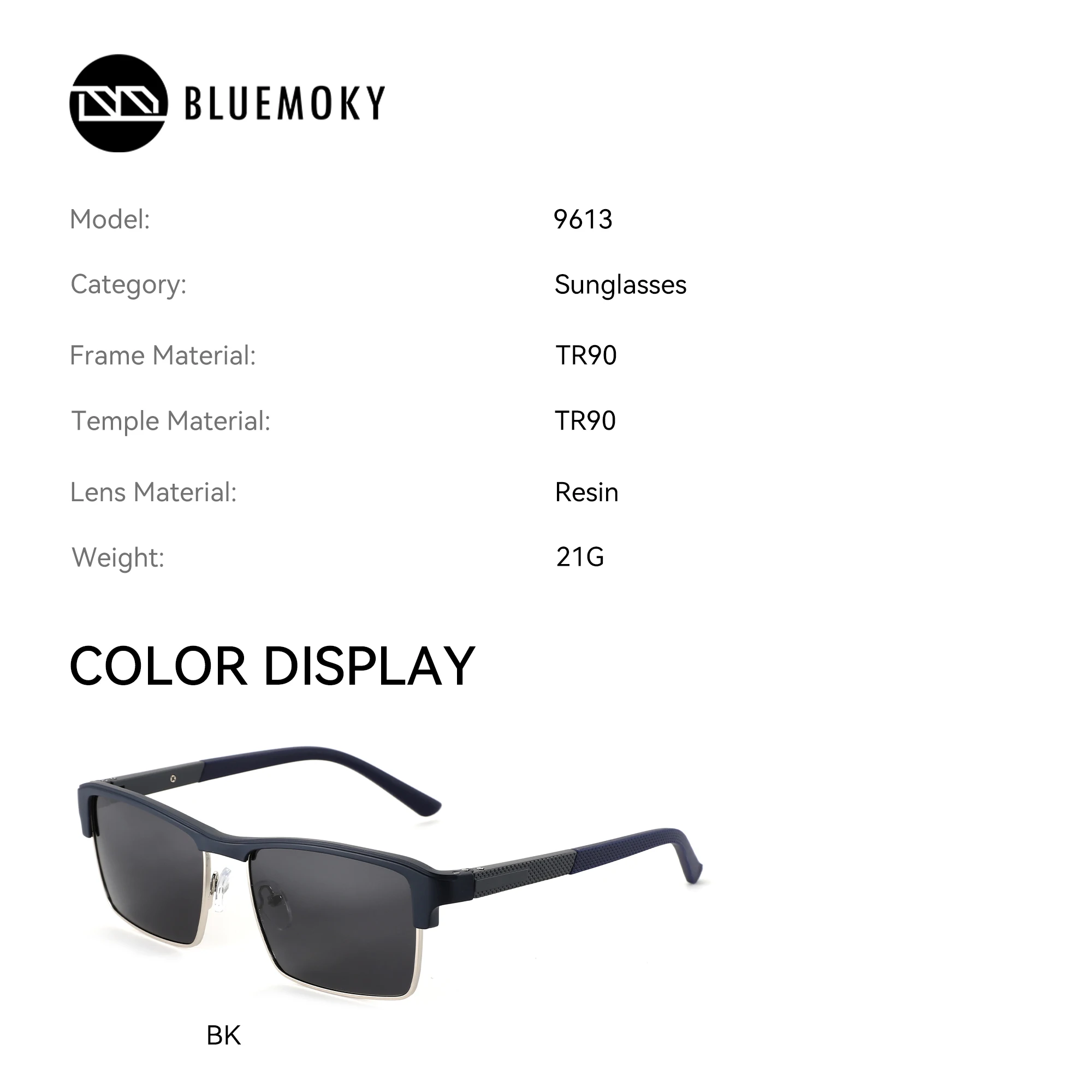 BLUEMOKY L Size Modish Square TR90 UV400 Polarized Myopia Sunglasses Prescription For Men Progressive Optical Sun Glasses