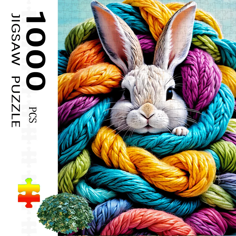 1000 قطعة من ألغاز غزل الأرنب الملونة - لعبة تفاعلية كبيرة للبالغين والأسرة، تحدي الدماغ لديكور المنزل بنفسك مع حصيرة من الورق المقوى