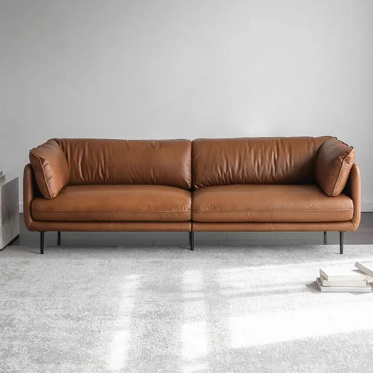 

Four-person genuine leather first layer cowhide retro caramel color oil wax leather sofa