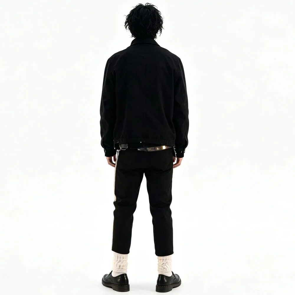 Men Punk Stage Costume Set Black Strap Decor Jacket Striped Pants Waist Belt Halloween Carnival Cosplay Suit for Performance view 4