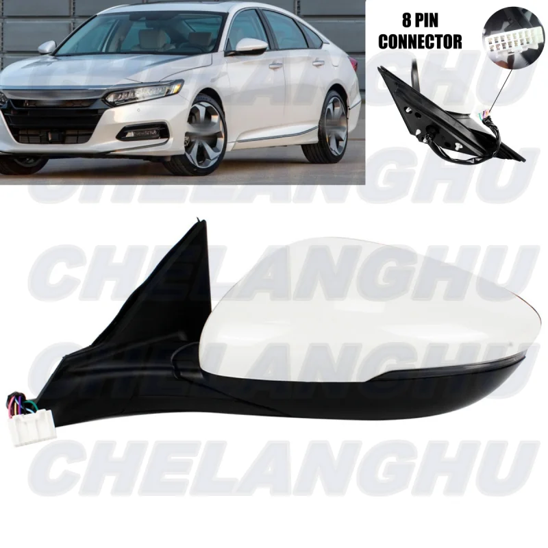 For Honda Accord 2018 2019 2020 2021 2022 2023 Left Side 8 Pins White Painted Power Adjust Mirror Assembly