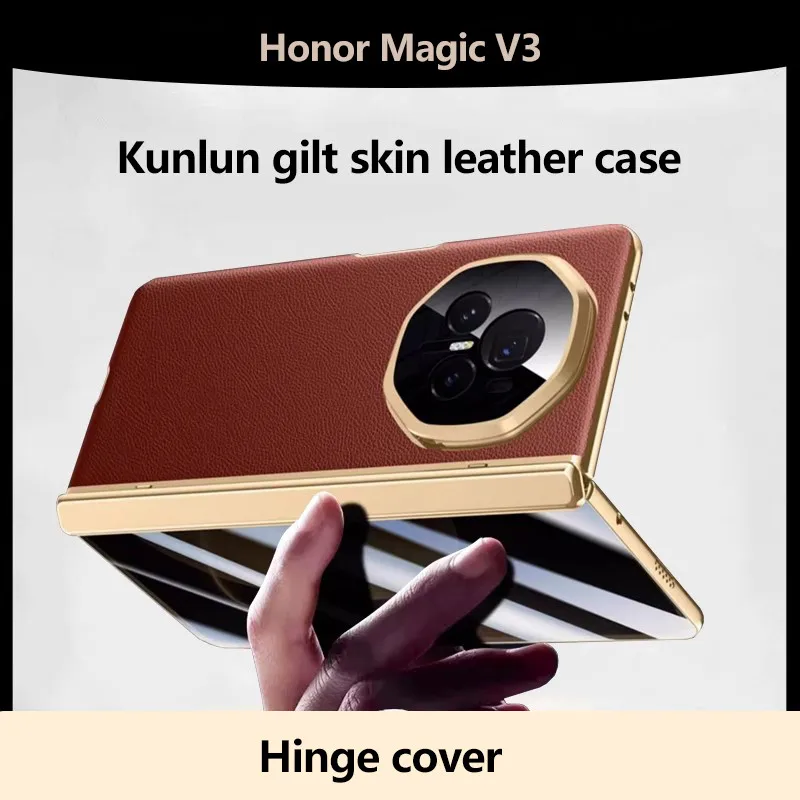 

HD Screen Protect Shockproof Phone Case For Honor Magic V3 Vs3 Leather Metal Plated Hinge Camera Bracket Back Cover