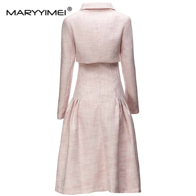 MARYYIMEI Fashion Women's Long sleeved Short jacket top+Slim Spaghetti Strap skirt Commuter Elegant Woven tweed Two Pieces Set