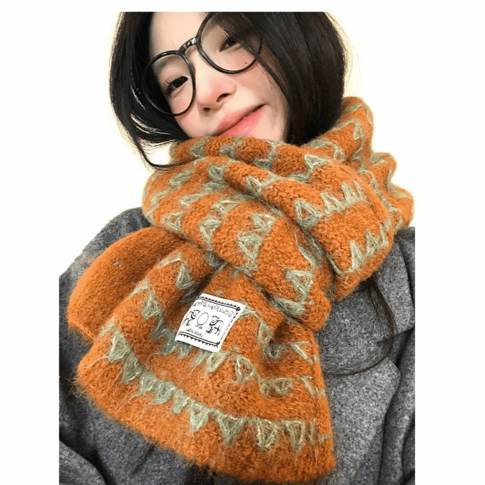 Thick Wool Blend Scarf Korean Style Cold Proof Pumpkin Color Knitted Scarf 170cm x 25cm Fall Winter Neck Warmer For Women