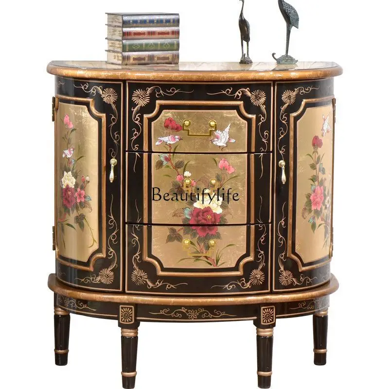 

New Chinese-style entrance cabinet retro classical painted gold foil decorative chest cabinet storage partition foyer