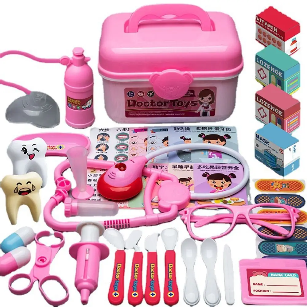 Lustige Rosa Blau Arzt Spielzeug Kunststoff Mini Stethoskop Rollenspiele Zubehör Cartoon Simulation Arzt Set Für Kinder