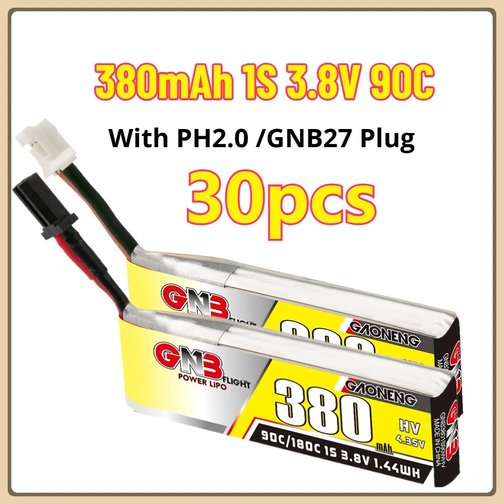 

30pcs 380mAh 1S 3.8V 90C HV Lipo Battery PH2.0/GNB27 Plug for M80S TINY6 Tiny7 Beta75S for Emax Tinyhawk Snapper7 RC Drone