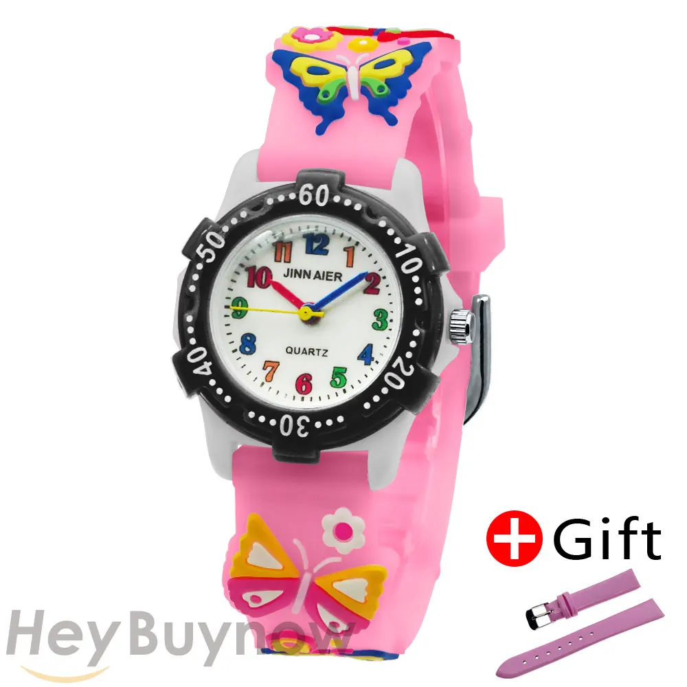 High Quality Rotary Dial Color Butterfly Cartoon Quartz Watch Fashion Luminous Cute Girl Watch Kids Watch