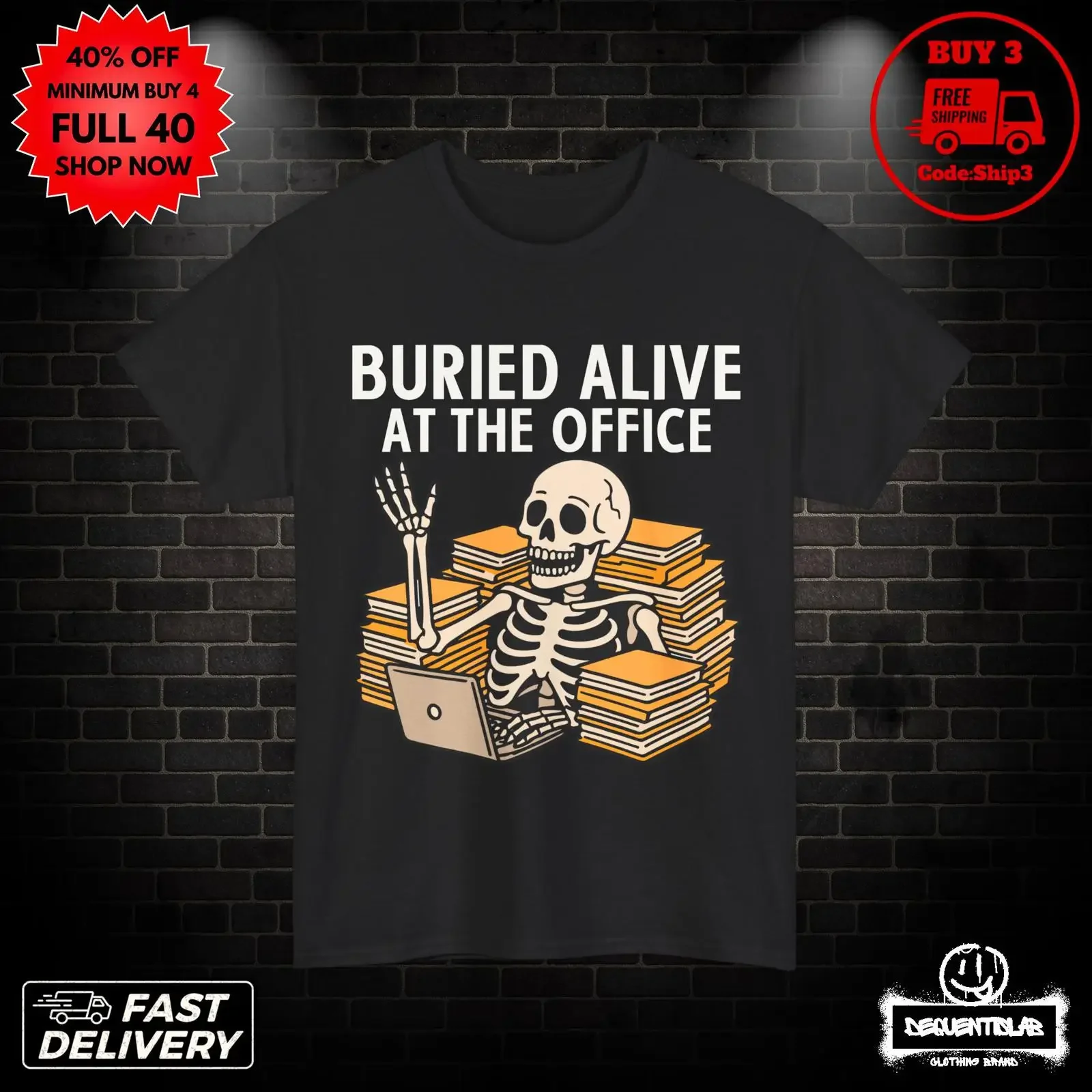 T-shirt humoristique « Enterré vivant au bureau » avec squelette, pour les collègues de travail, Génération Z, décontracté, vintage, effet délavé, pour le quotidien