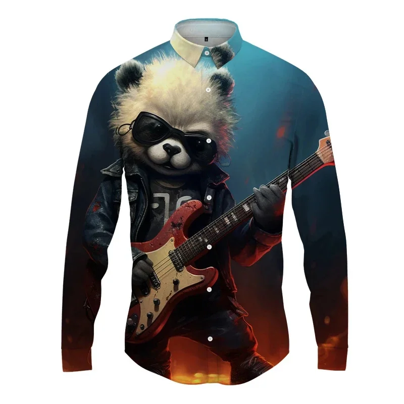 Cute Panda 3D Printed Lapel Men's Shirt ManWomen Casual Fashion Long Sleeves Shirts Button Streetwear Oversized Unisex Clothing