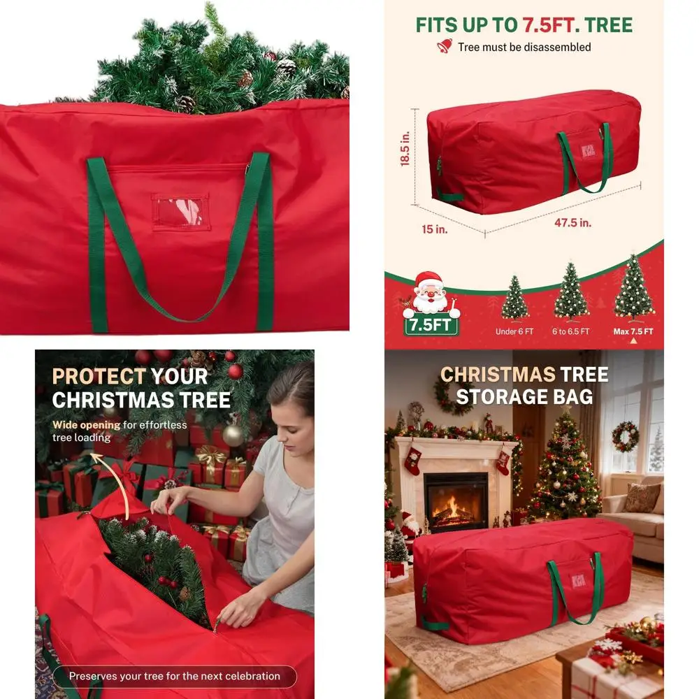 

Durable 600D Oxford Christmas Tree Bag, Holds Trees up to 7.5 ft, with Wide Mouth and Handles (Red)
